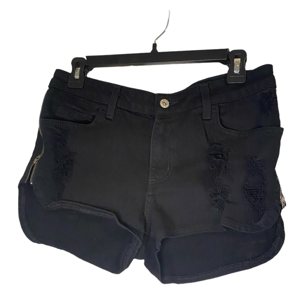 Carmar Distressed Black Jean Shorts With Side Zippers